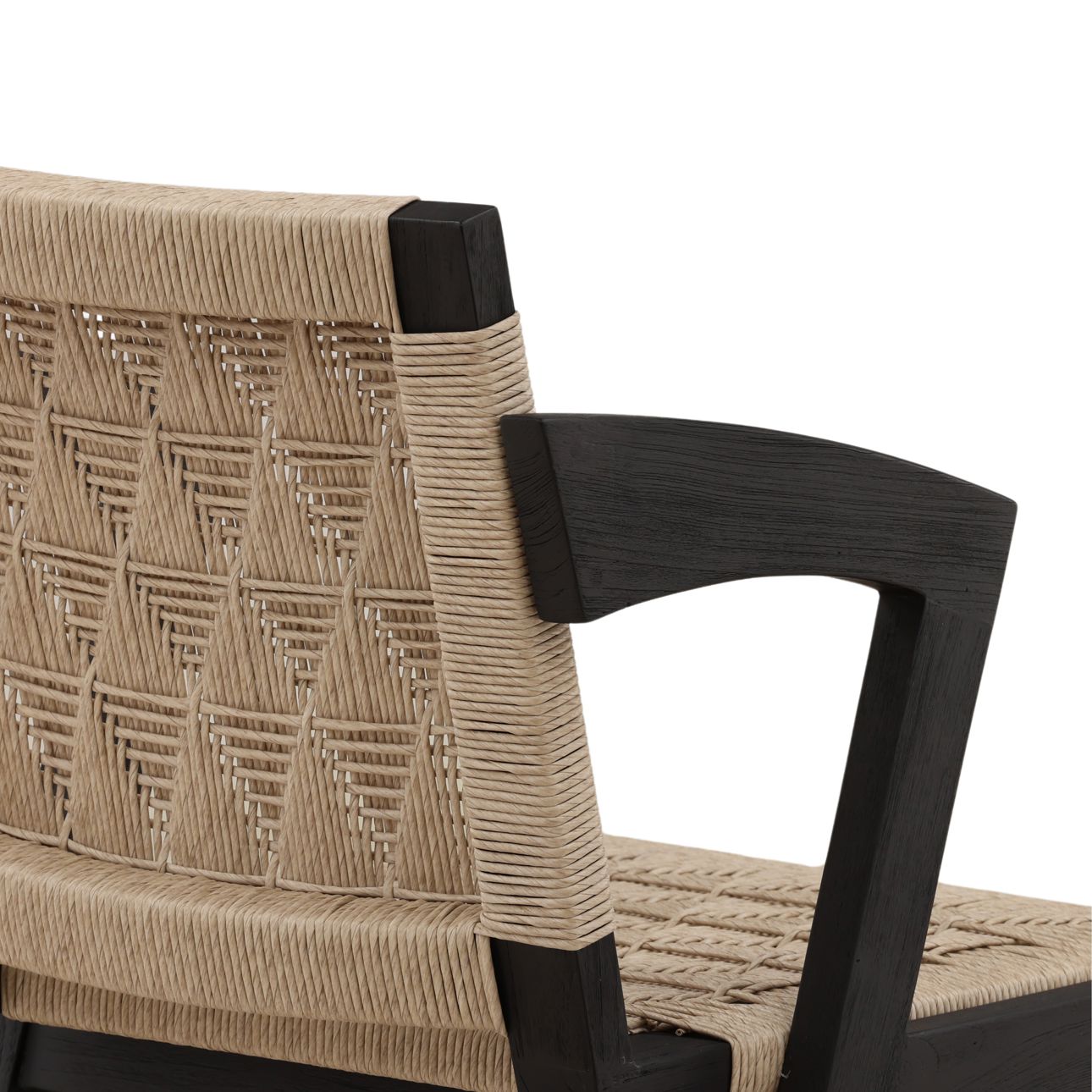 Sand and Black Synthetic Wicker and Teak Wood Chair 21 in Wide