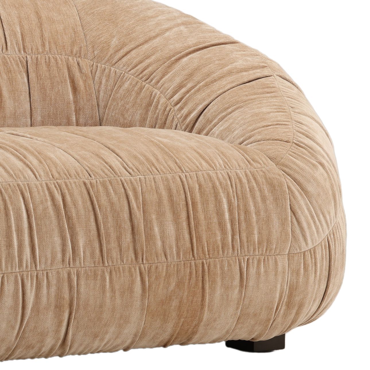 Sand Ruched Velvet Fabric Sofa 101 in Wide