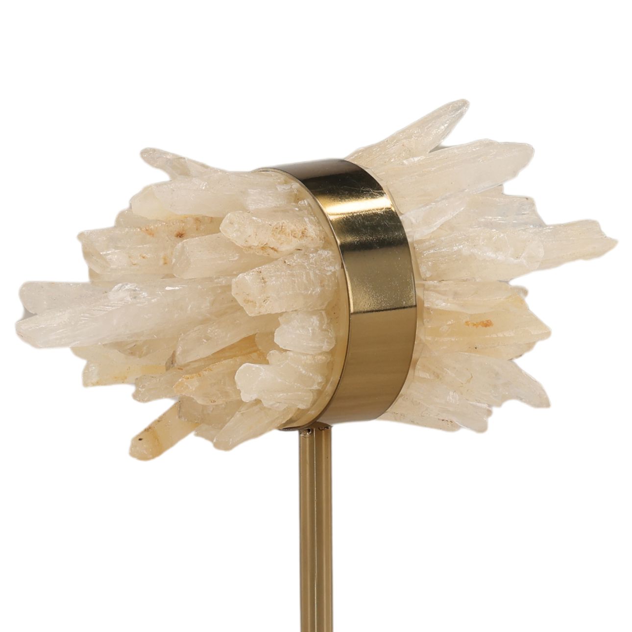 Natural and Antique Brass Quartz Stone and Iron Sculpture 5 in Wide
