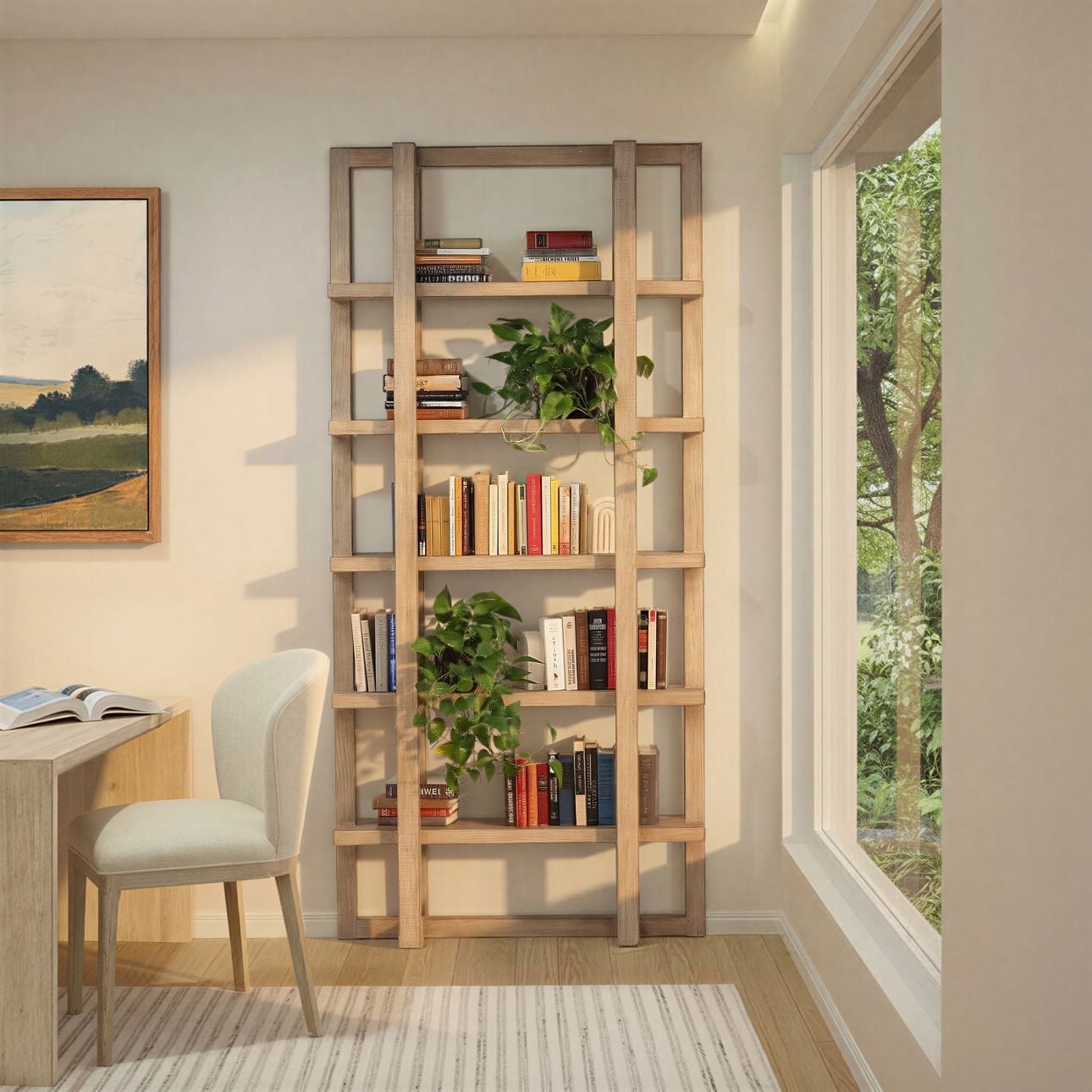 Light Warm Wash Sealed Finish Reclaimed Pine Wood Bookcase 44 in Wide