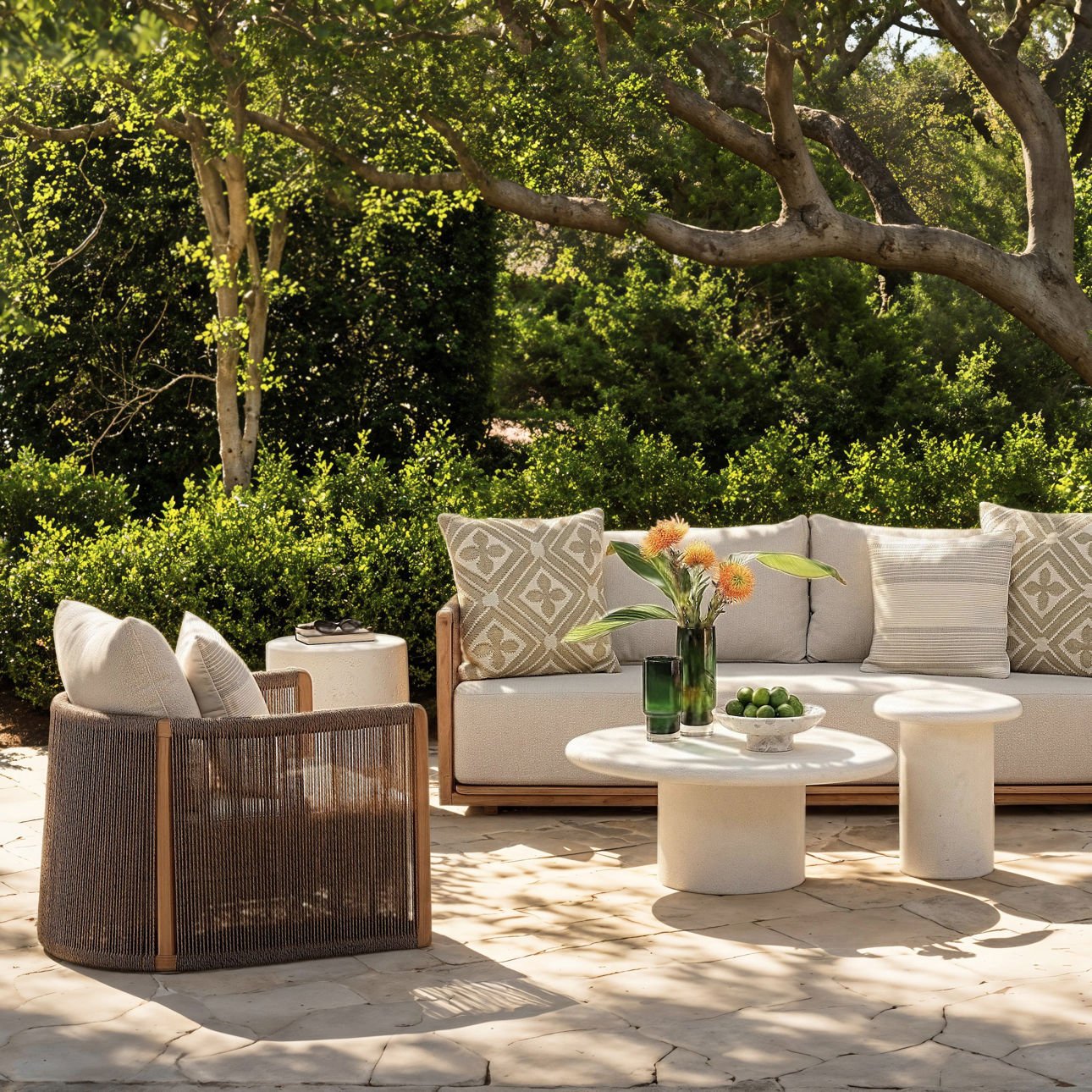 Sand and Natural Olefin Fabric and Teak Wood Sofa 31.5 in Wide
