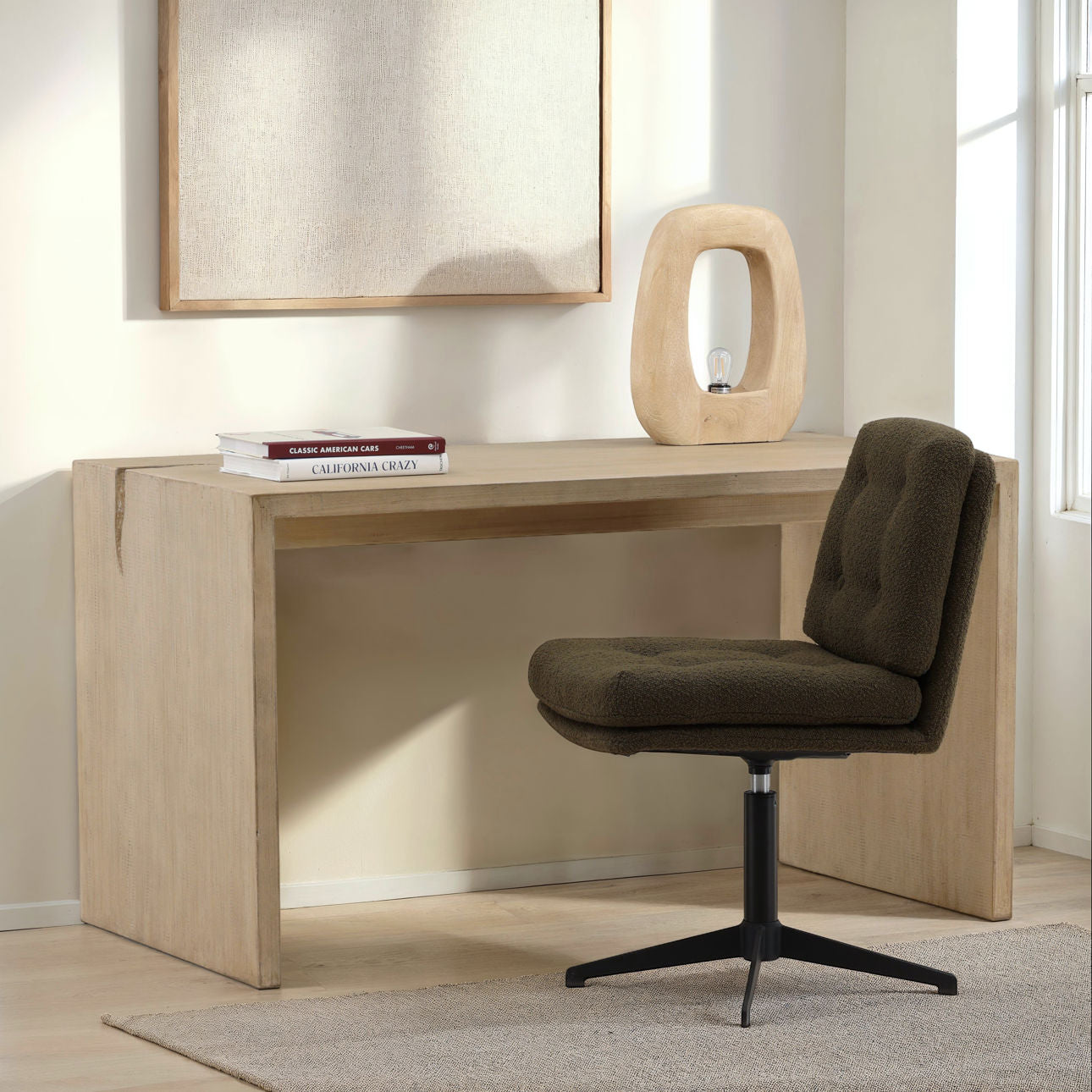 Light Warm Wash Finish Reclaimed Pine Wood Desk 54 in Wide