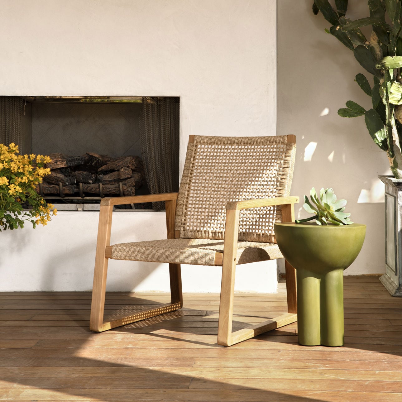 Natural Teak Wood Frame with Hyacinth and Woven Synthetic Wicker Chair 25.5 in Wide