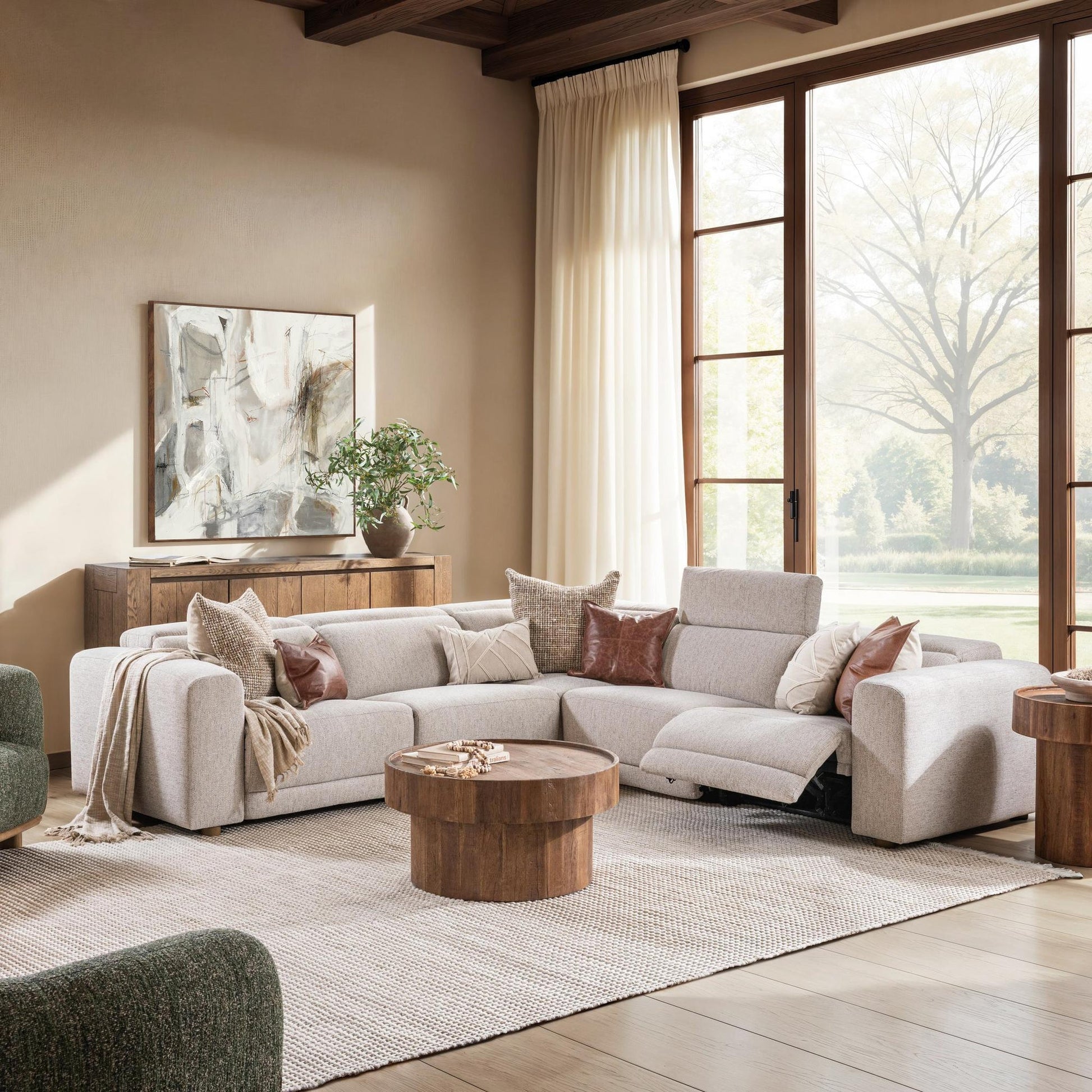 Gray 100% Polyester Sectional Knoxville 5pc Power Recliner Sectional Collection