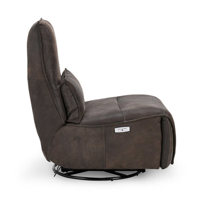 Rustic Brown 100% Top Grain Leather Accent Chair Paige Swivel Power Recliner Collection