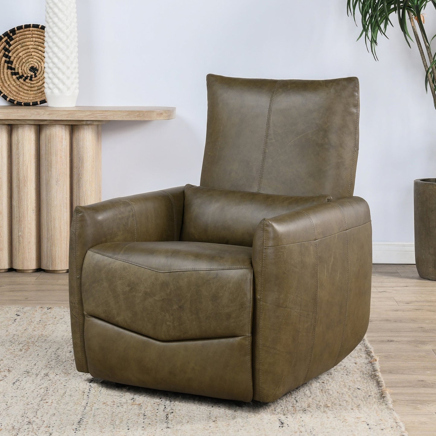 Earth Brown Top Grain Leather Accent Chair Thaya Power Recliner Collection