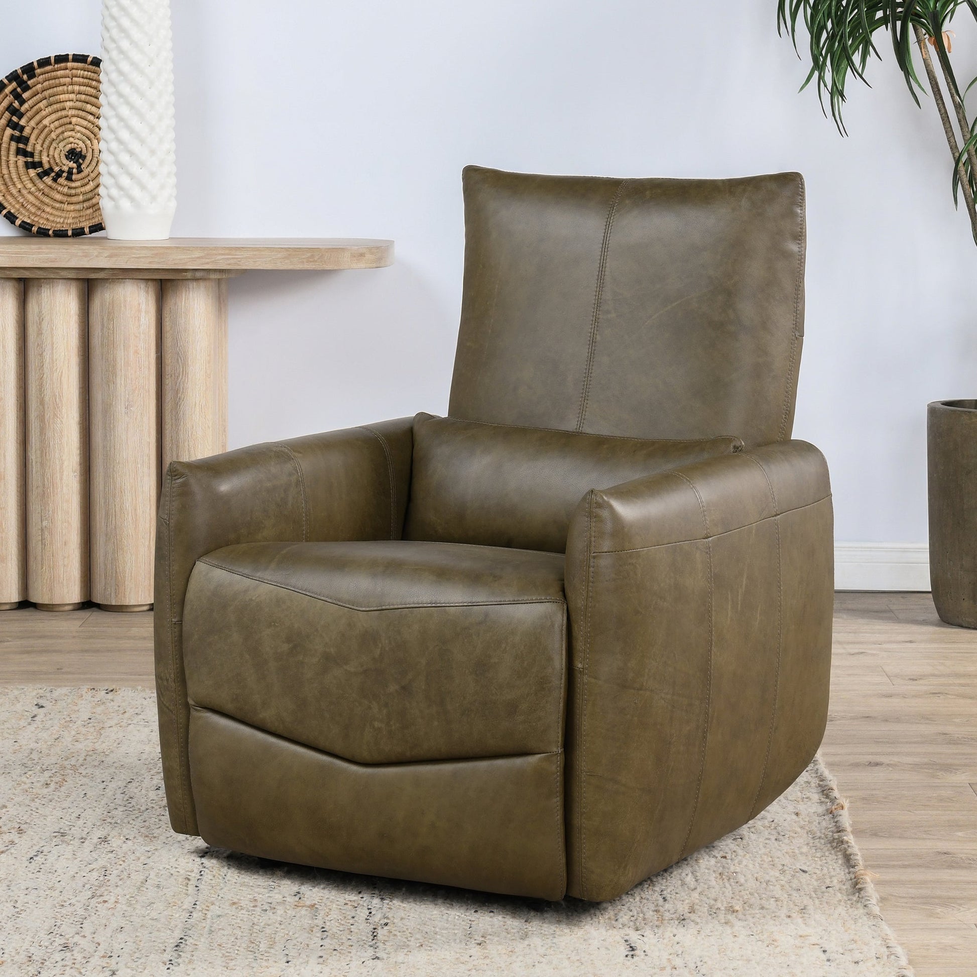 Earth Brown Top Grain Leather Accent Chair Thaya Power Recliner Collection