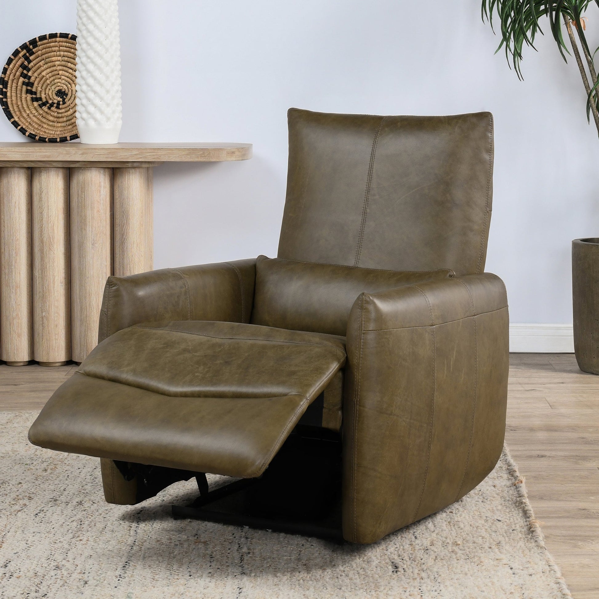 Earth Brown Top Grain Leather Accent Chair Thaya Power Recliner Collection