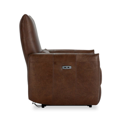 Antique Brown 100% Top Grain Leather Accent Chair Thaya Power Recliner Collection