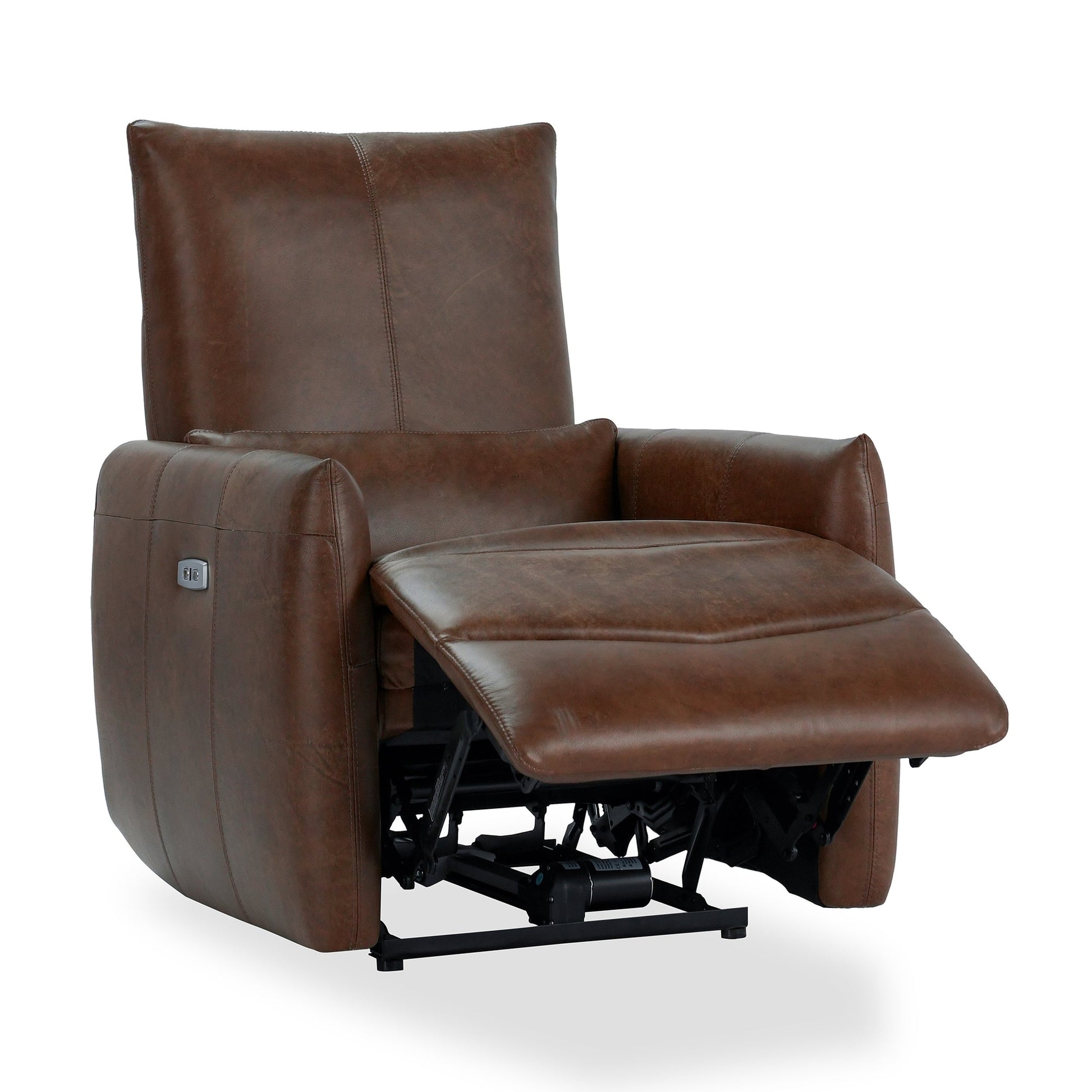 Antique Brown 100% Top Grain Leather Accent Chair Thaya Power Recliner Collection