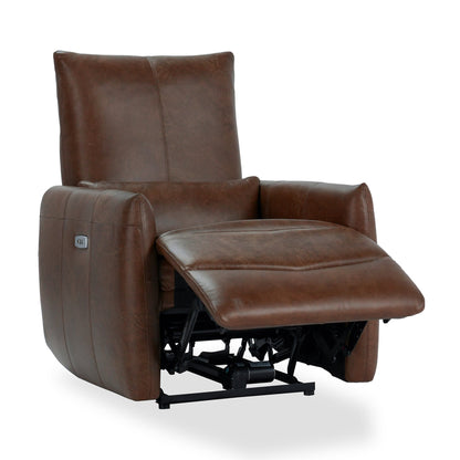 Antique Brown 100% Top Grain Leather Accent Chair Thaya Power Recliner Collection