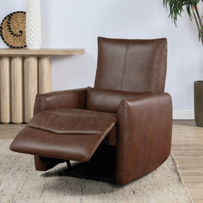 Antique Brown 100% Top Grain Leather Accent Chair Thaya Power Recliner Collection