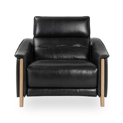 Black Top Grain Leather Accent Chair Cullman Power Recliner Collection
