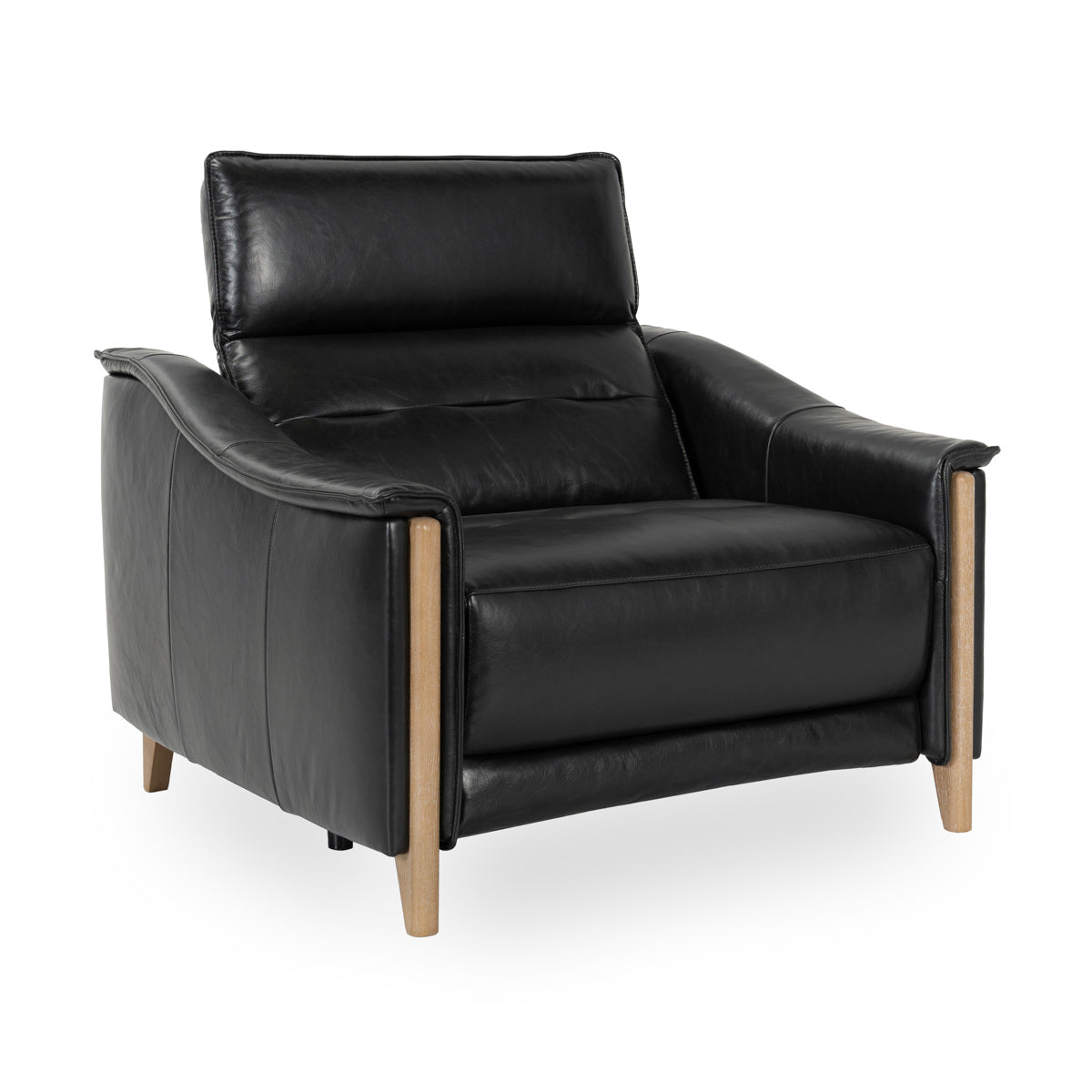 Black Top Grain Leather Accent Chair Cullman Power Recliner Collection
