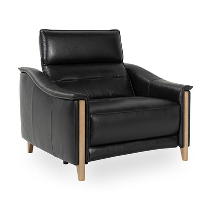Black Top Grain Leather Accent Chair Cullman Power Recliner Collection