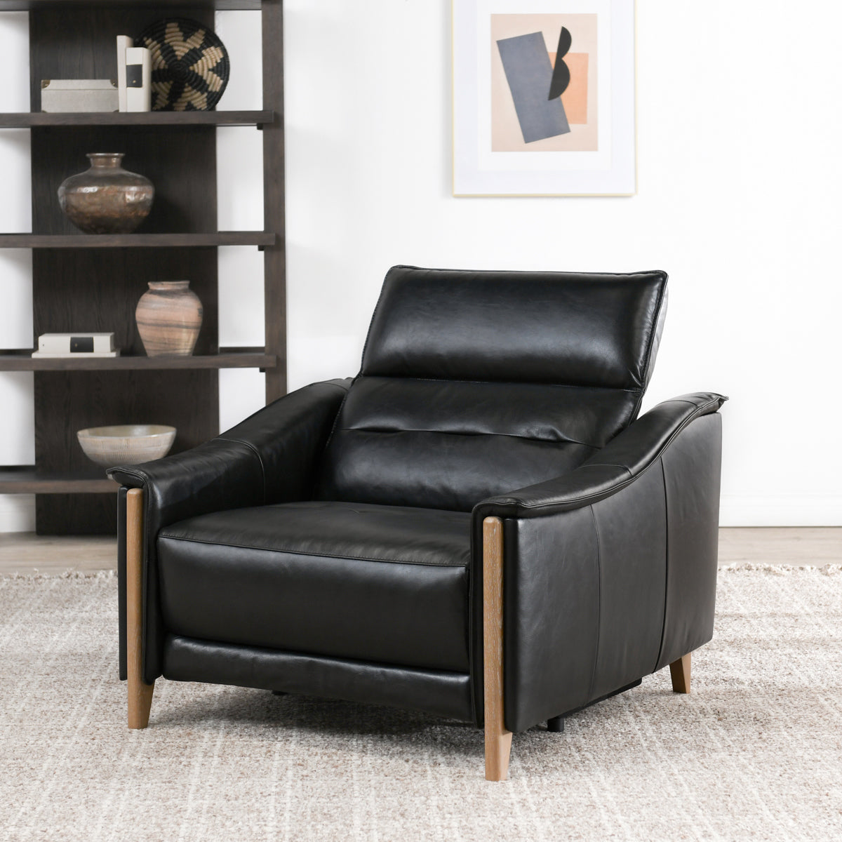 Black Top Grain Leather Accent Chair Cullman Power Recliner Collection