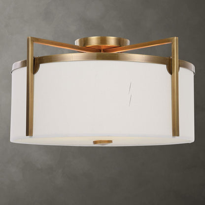 Underside view of Fallowmere semi flush showing frosted glass diffuser and three Edison sockets