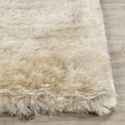 Ivory 80% Polyester Wool & Wool Blend Carter Shag Rug Collection