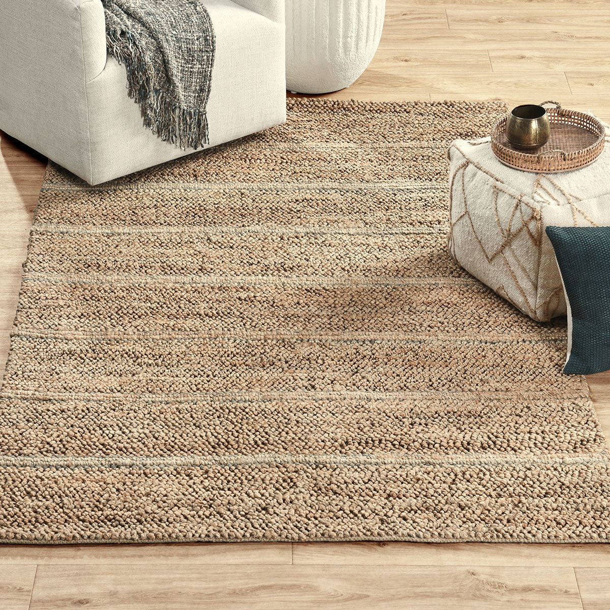Gray 70% Jute Wool & Wool Blend Madrid Rug Collection