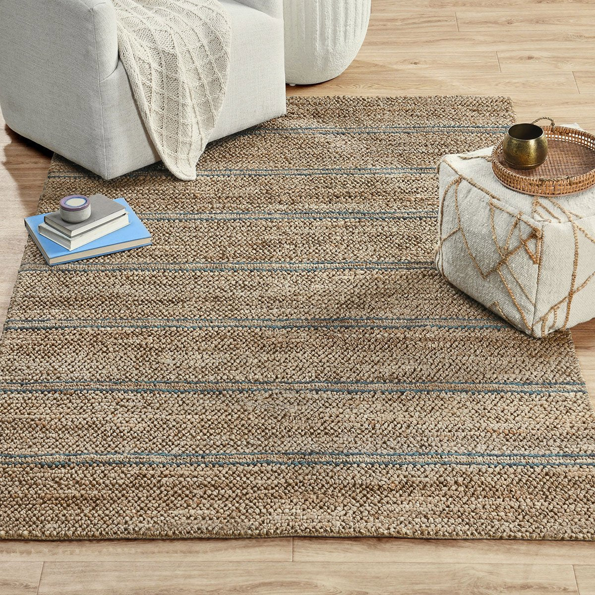 Navy 70% Jute Wool & Wool Blend Madrid Rug Collection