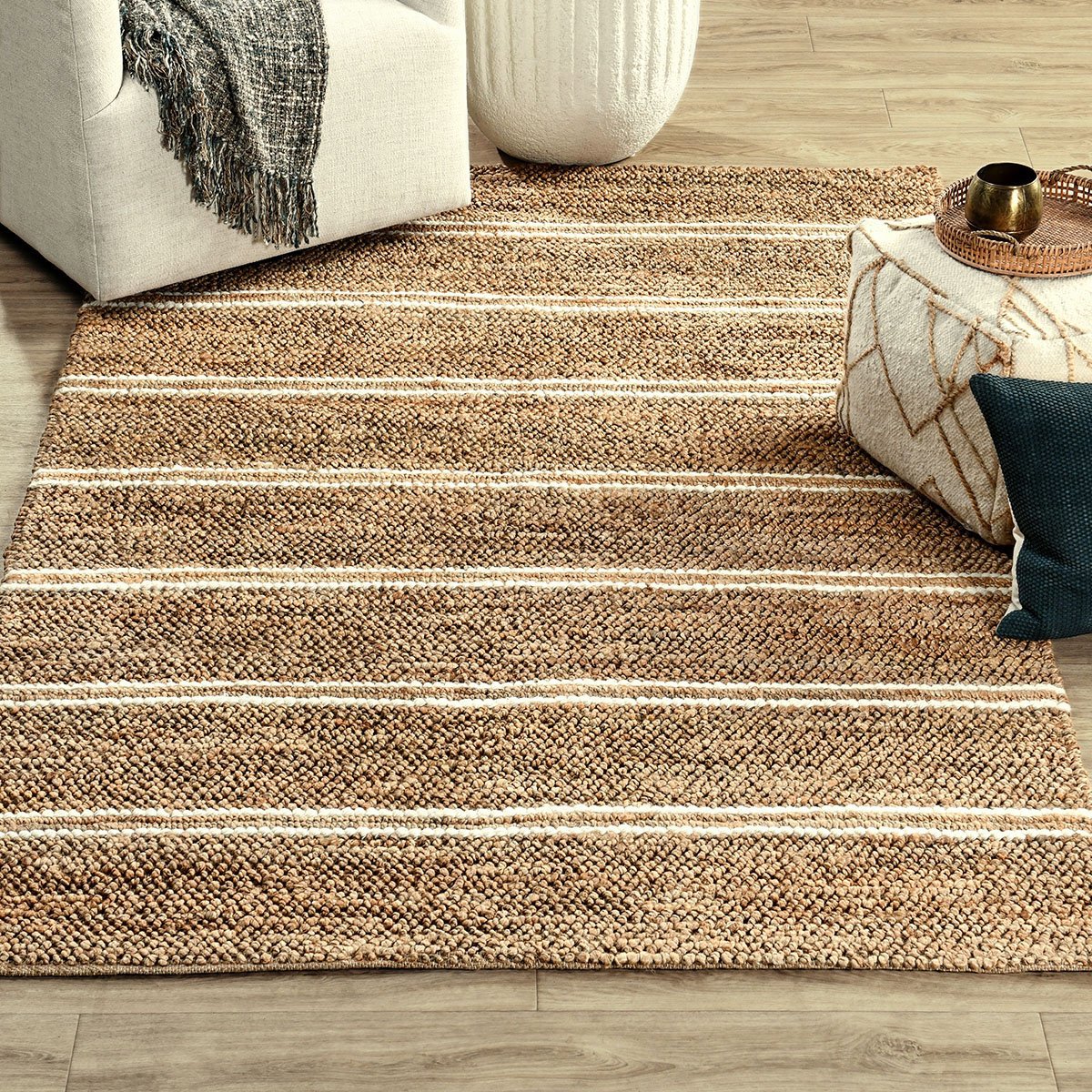 Ivory 70% Jute Wool & Wool Blend Madrid Rug Collection