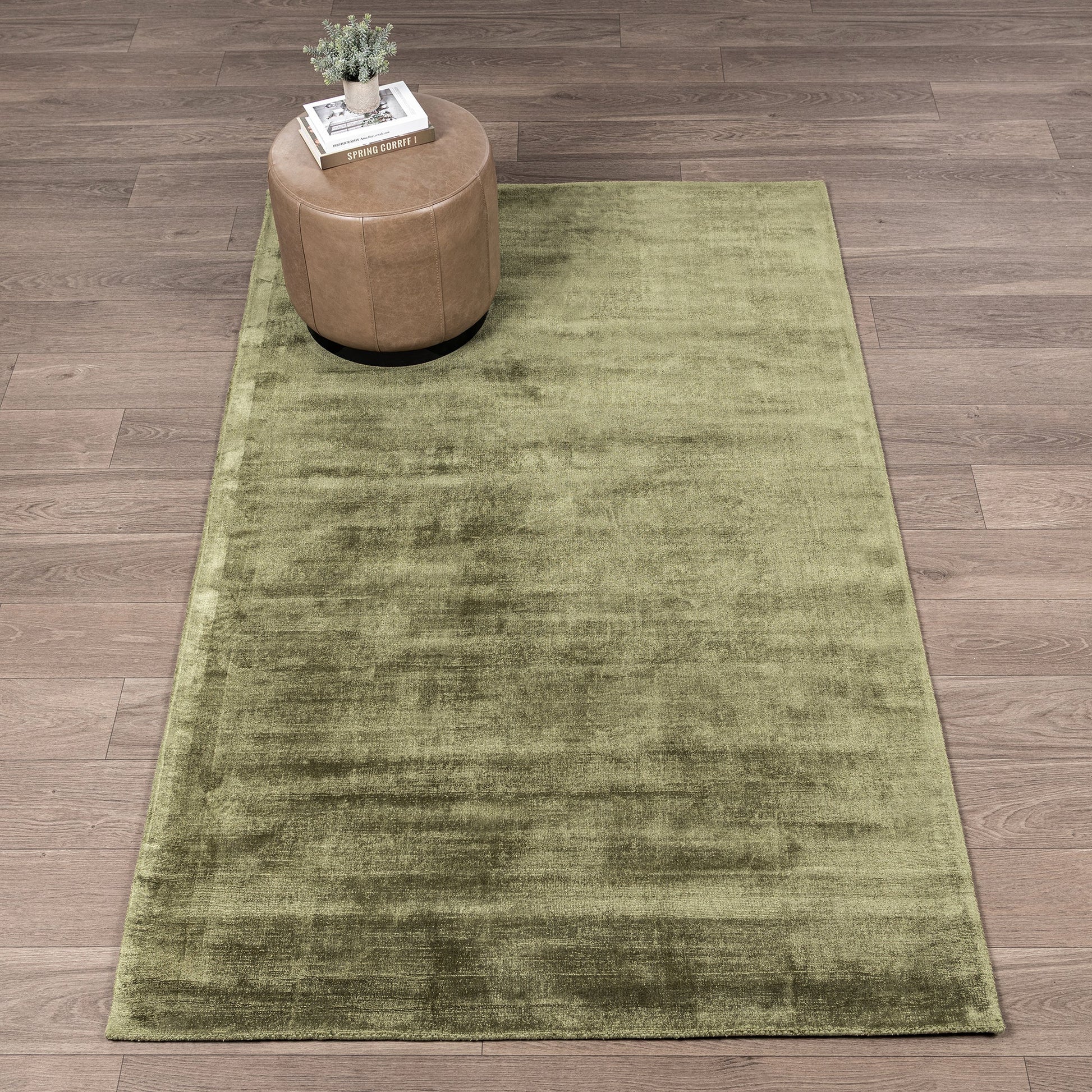 Olive Green 85% Viscose Viscose Berlin Distressed Rug Collection