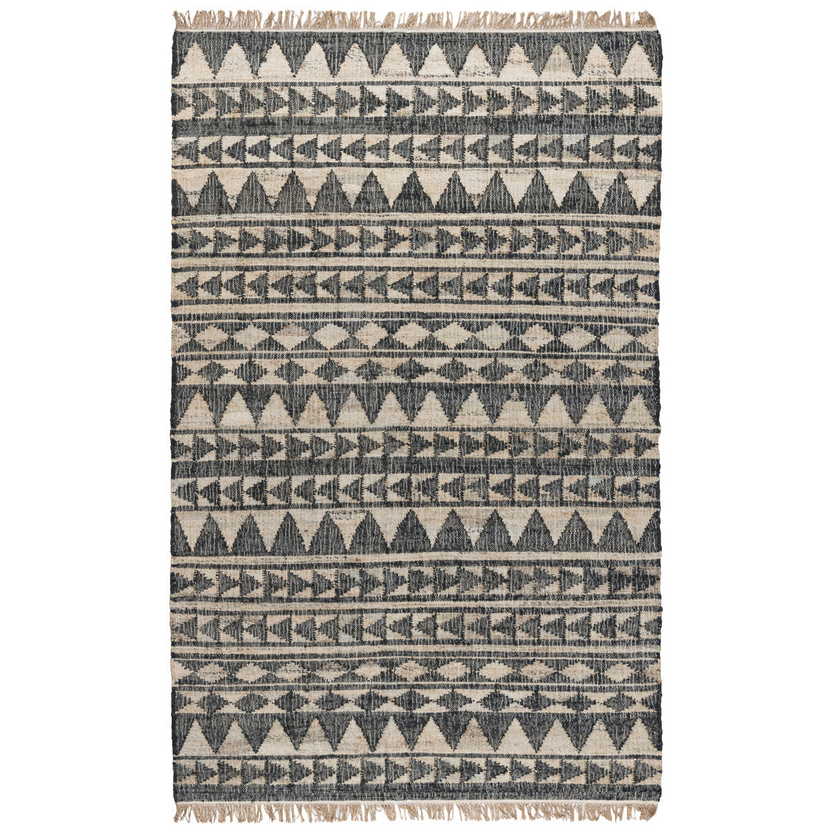 Black Natural 80% Jute Jute & Seagras Solana Distressed Rug Collection