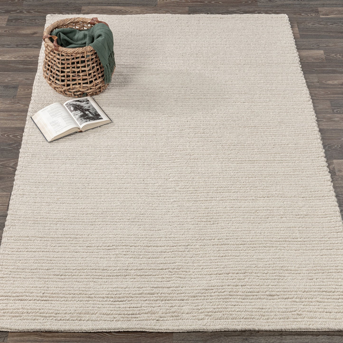 Birch White 65% Polyester Wool & Wool Blend Dawson Rug Collection