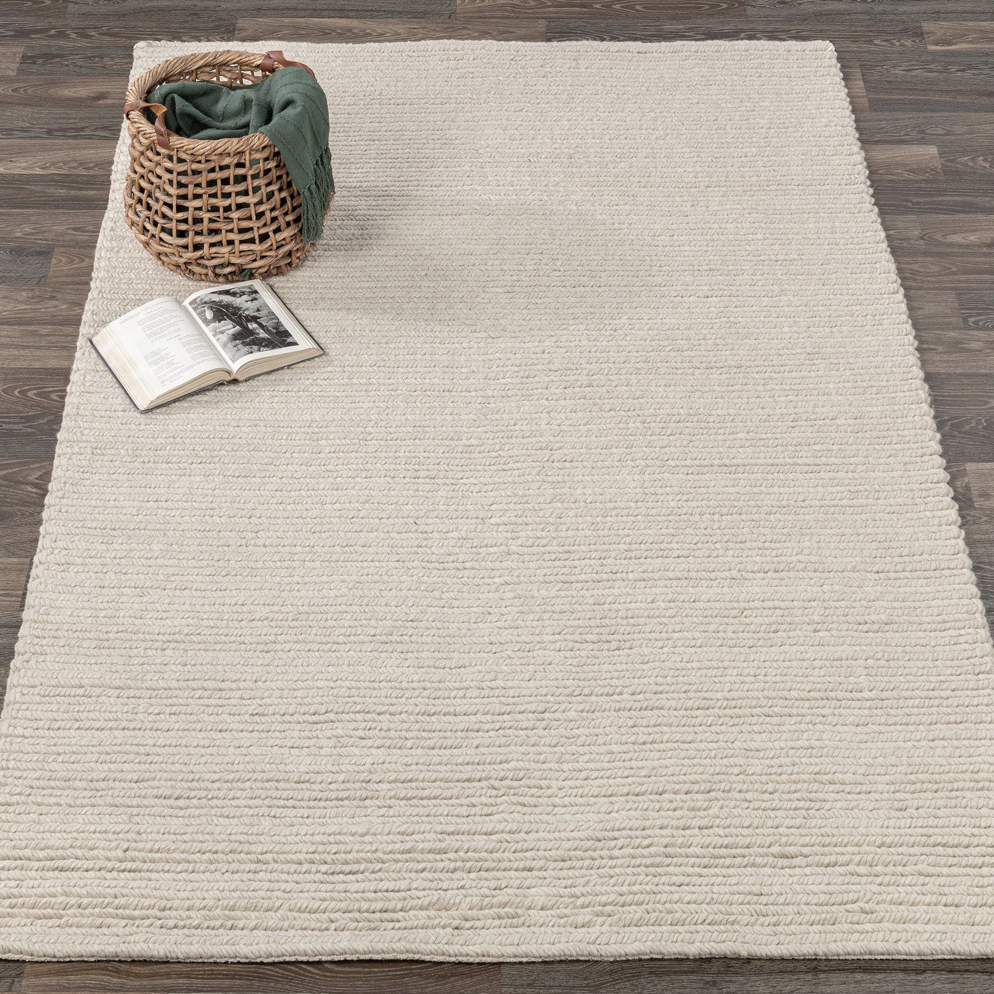 Birch White 65% Polyester Wool & Wool Blend Dawson Rug Collection