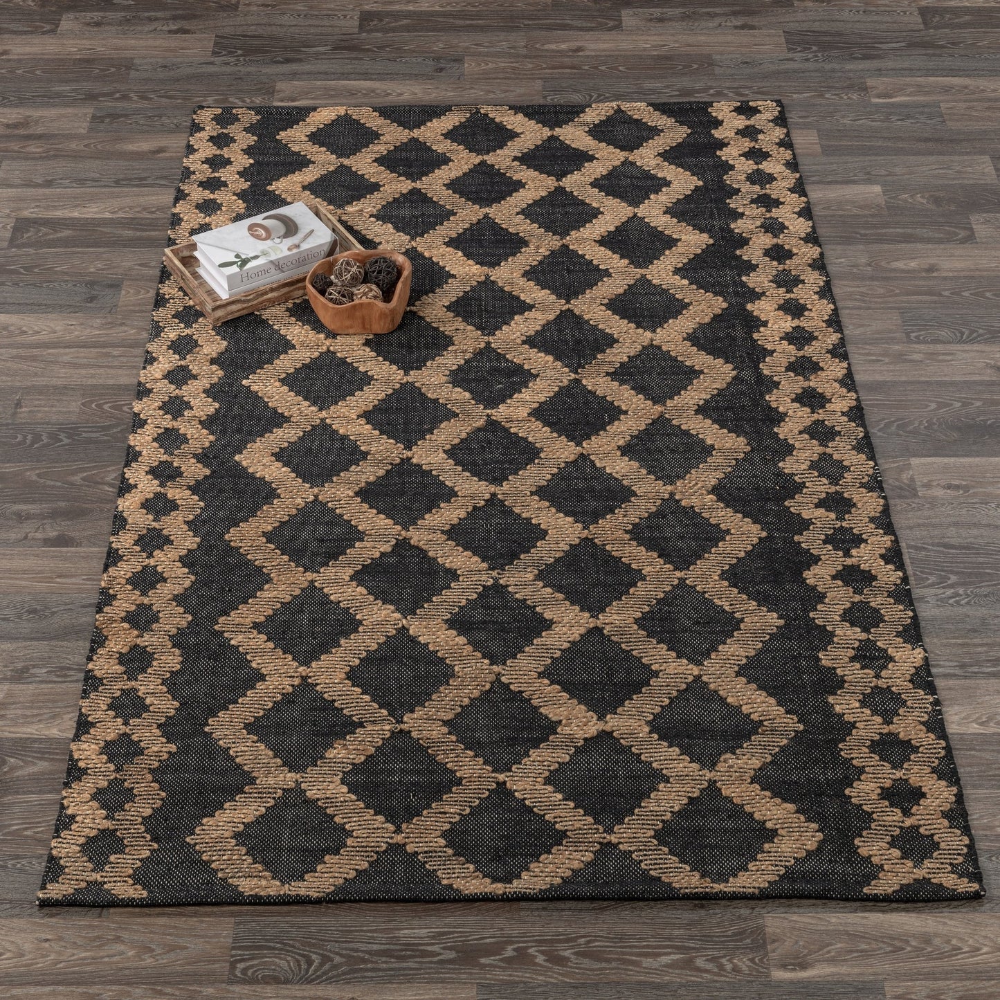 Black/Natural 80% Jute Jute & Seagras Gobi Rug Collection