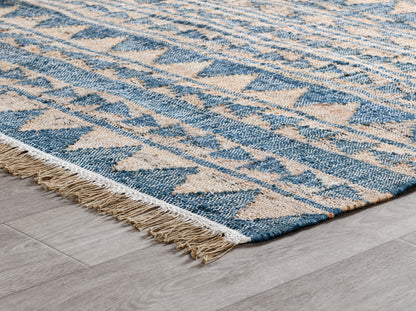 Blue Natural 80% Jute Jute & Seagras Solana Distressed Rug Collection