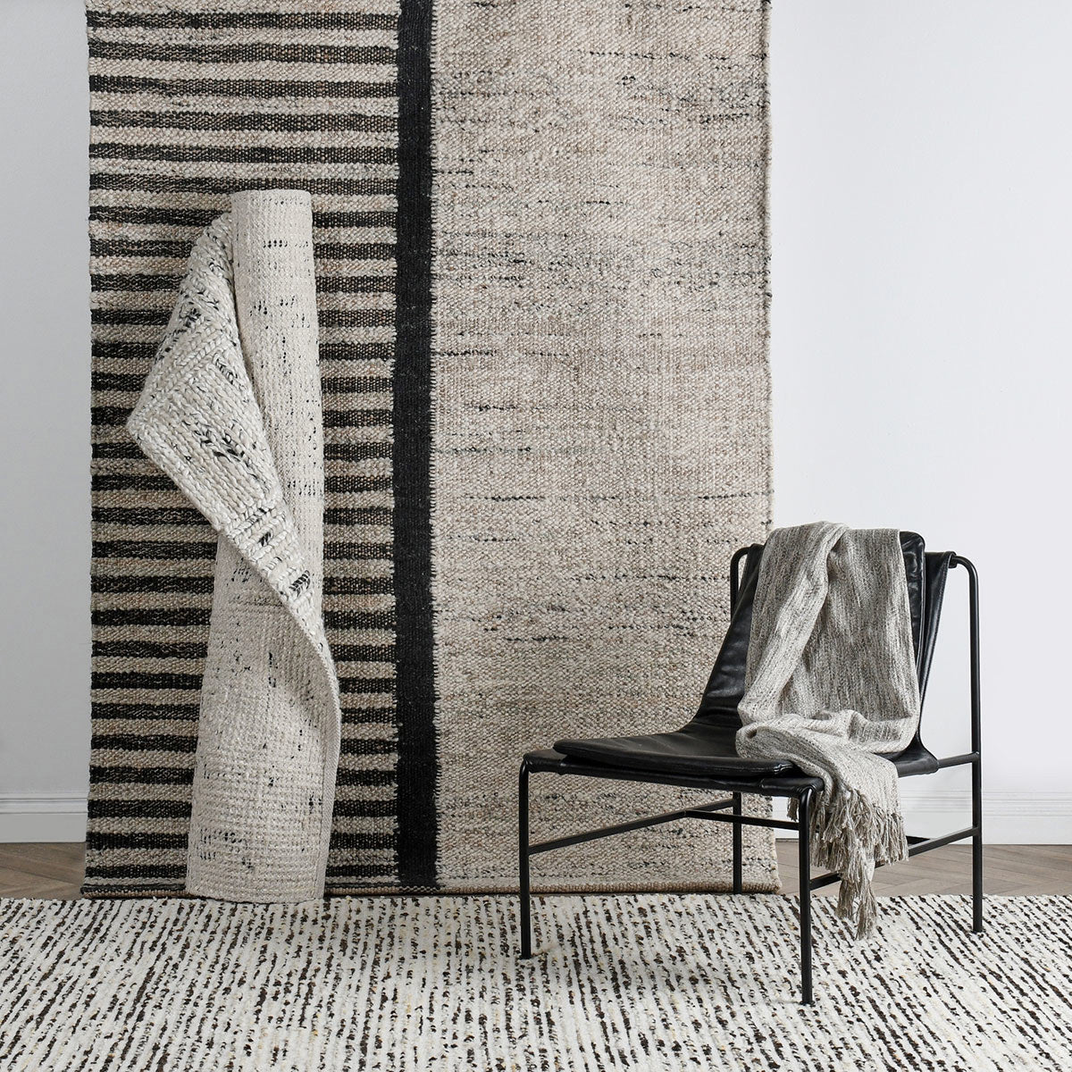 Natural/Black 60% Wool Wool & Wool Blend Kofu Stripe Rug Collection