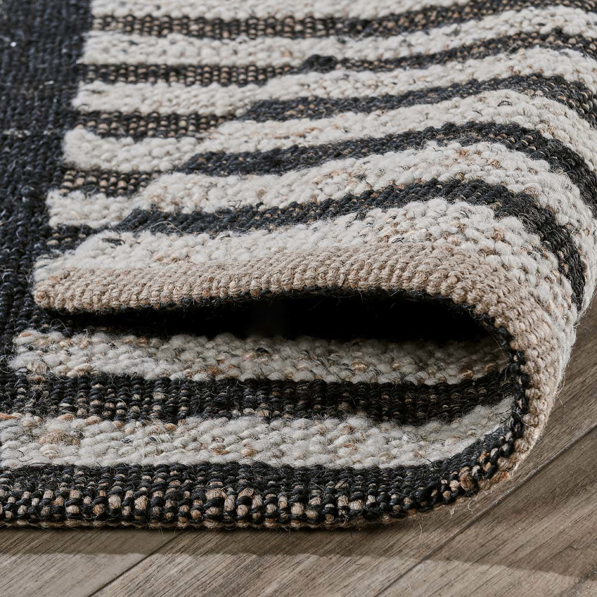 Natural/Black 60% Wool Wool & Wool Blend Kofu Stripe Rug Collection