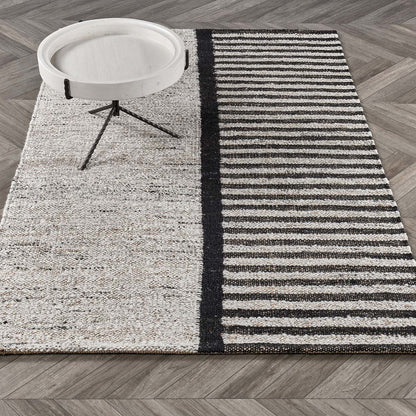 Natural/Black 60% Wool Wool & Wool Blend Kofu Stripe Rug Collection