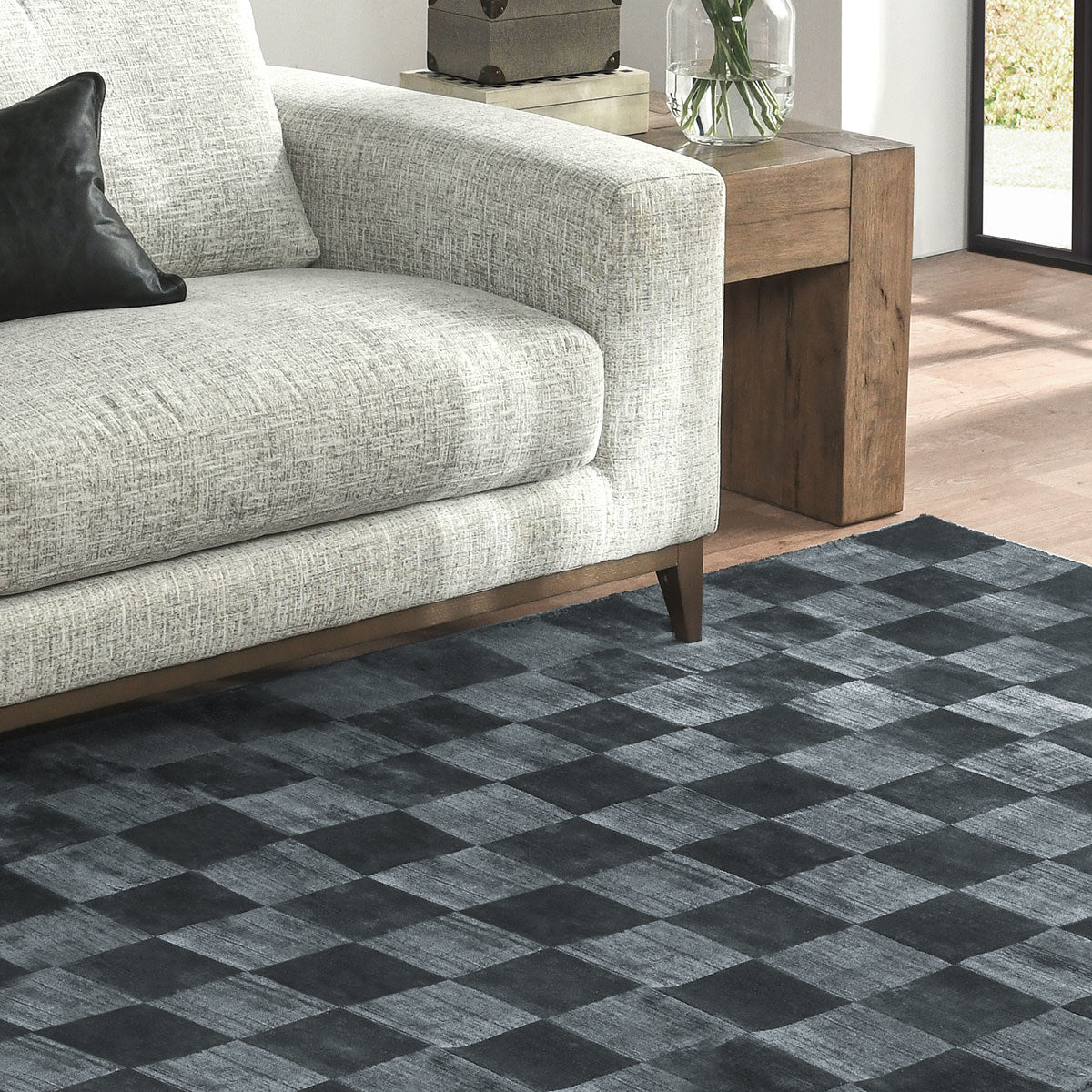 Ink Blue 85% VISCOSE Viscose Berlin Check Rug Collection