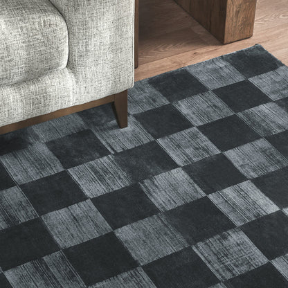 Ink Blue 85% VISCOSE Viscose Berlin Check Rug Collection