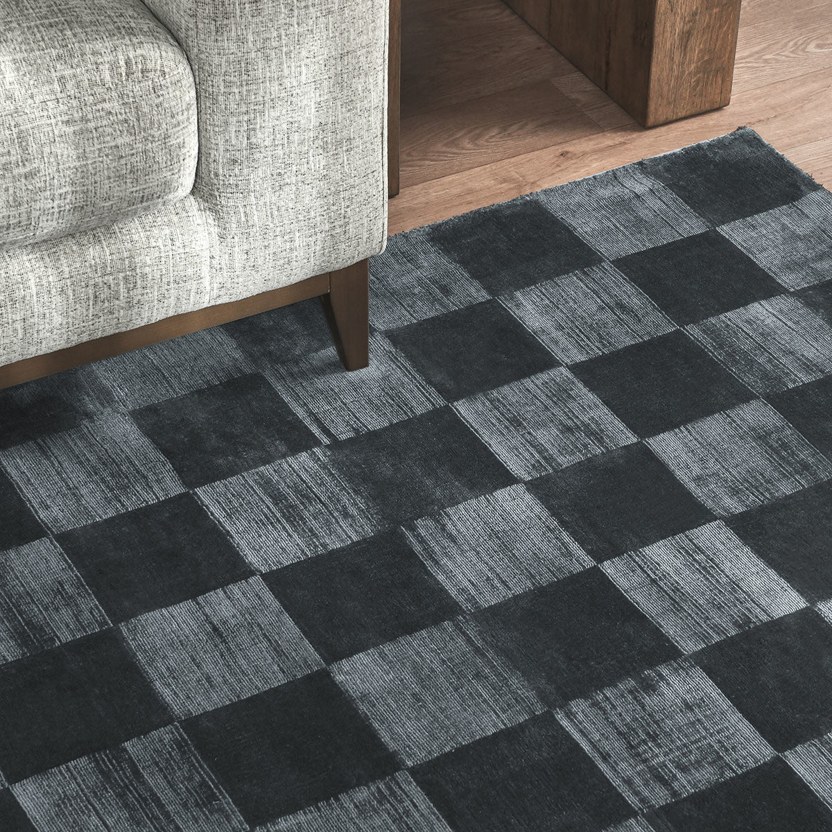 Ink Blue 85% VISCOSE Viscose Berlin Check Rug Collection