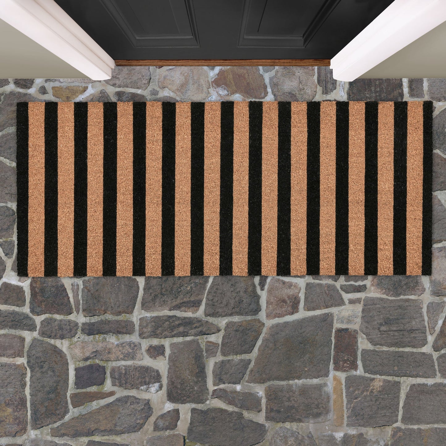 Black/Natural 100% Coir / PVC Backing Doormat Striped Doormat 24x57 Collection