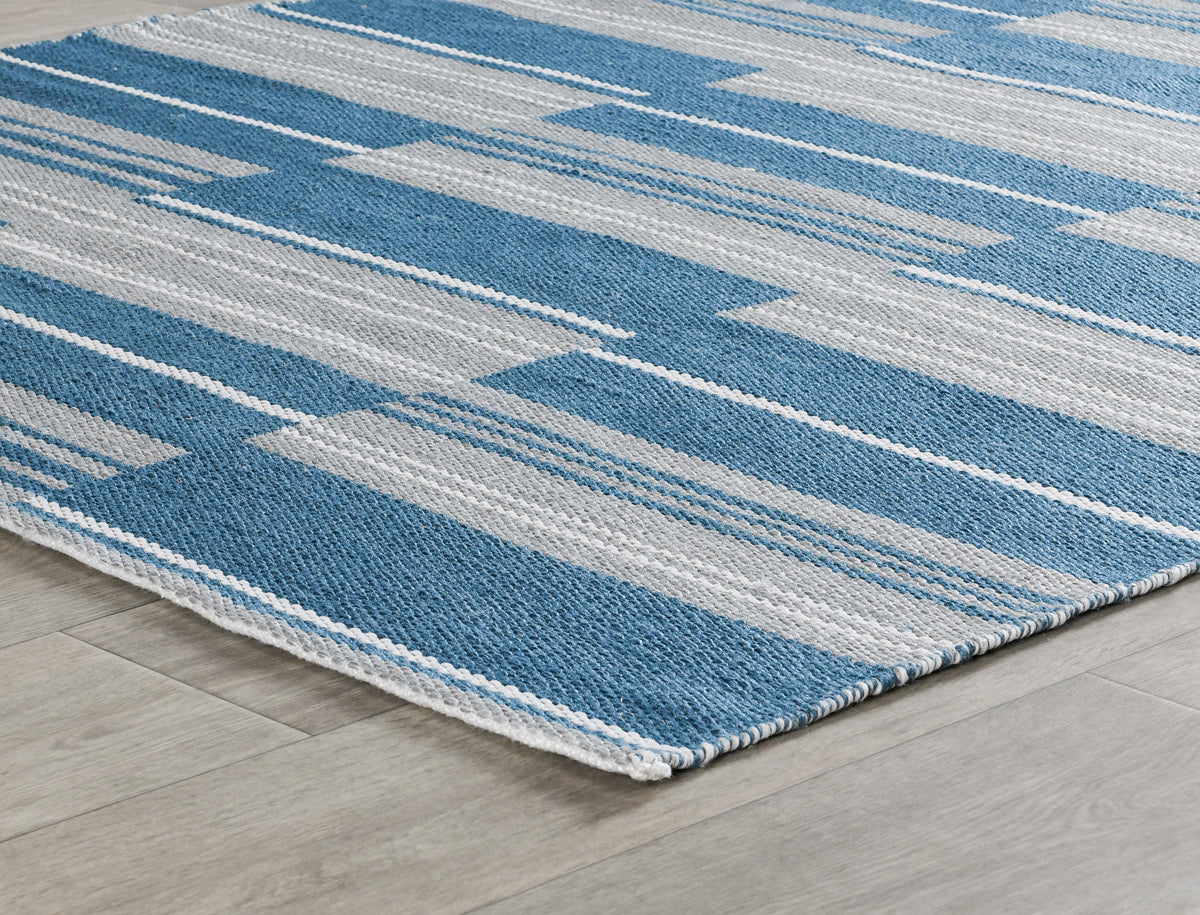 Cabana Blue 100% Polypropylene Performance Indoor/Outdoor Indoor/Outdoor Colton Stripe Rug Collection