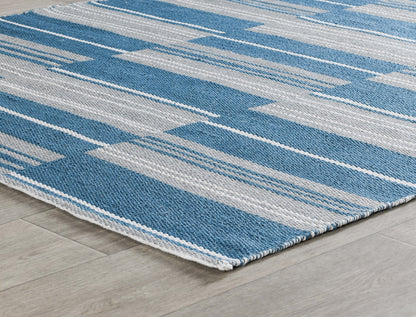 Cabana Blue 100% Polypropylene Performance Indoor/Outdoor Indoor/Outdoor Colton Stripe Rug Collection