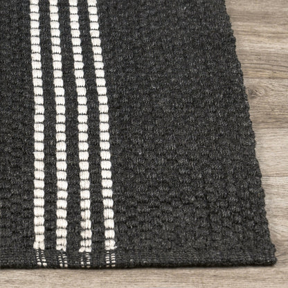 Charcoal/Ivory 100% Pet Yarn Performance Indoor/Outdoor Performance Sorrento Stripe Rug Collection