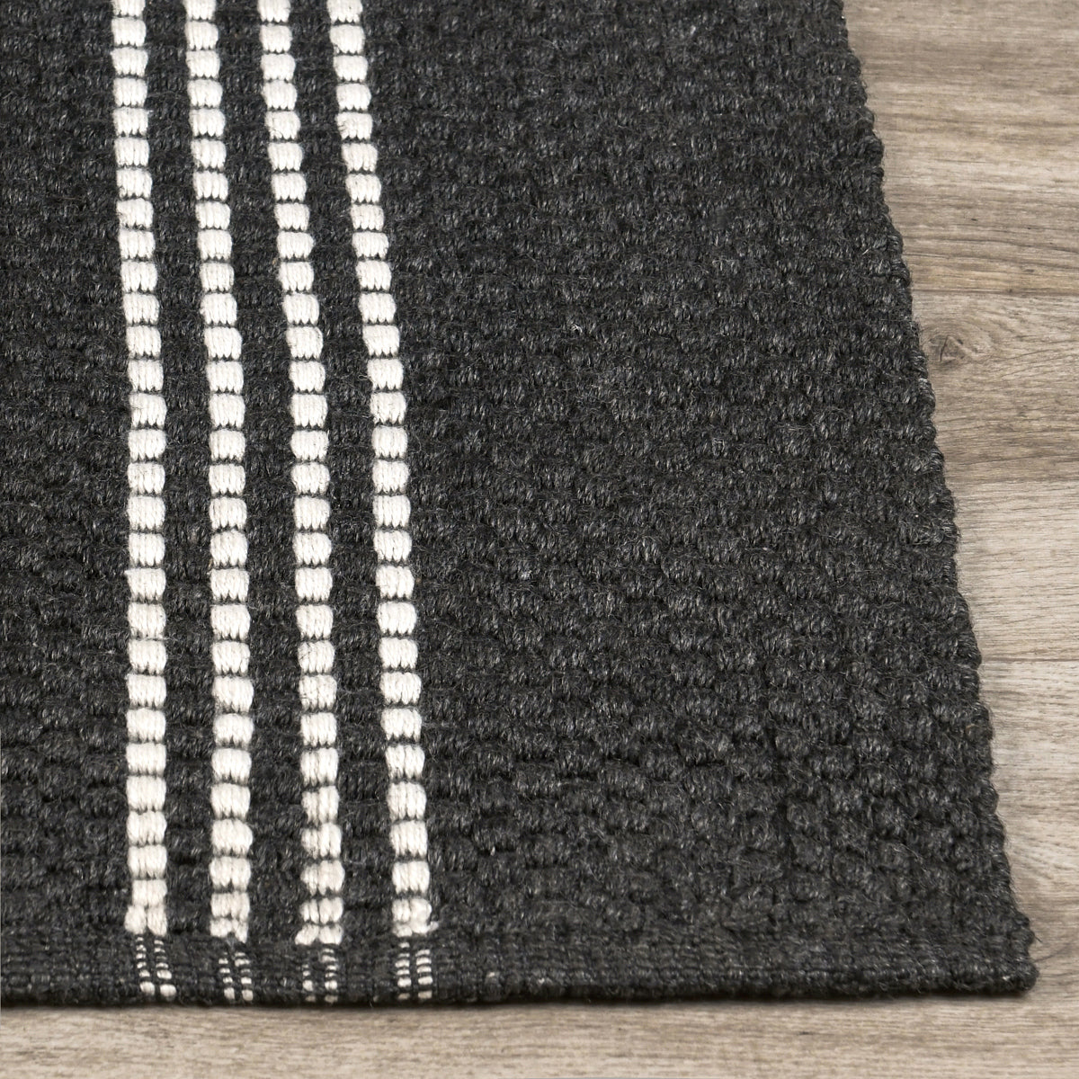 Charcoal/Ivory 100% Pet Yarn Performance Indoor/Outdoor Performance Sorrento Stripe Rug Collection