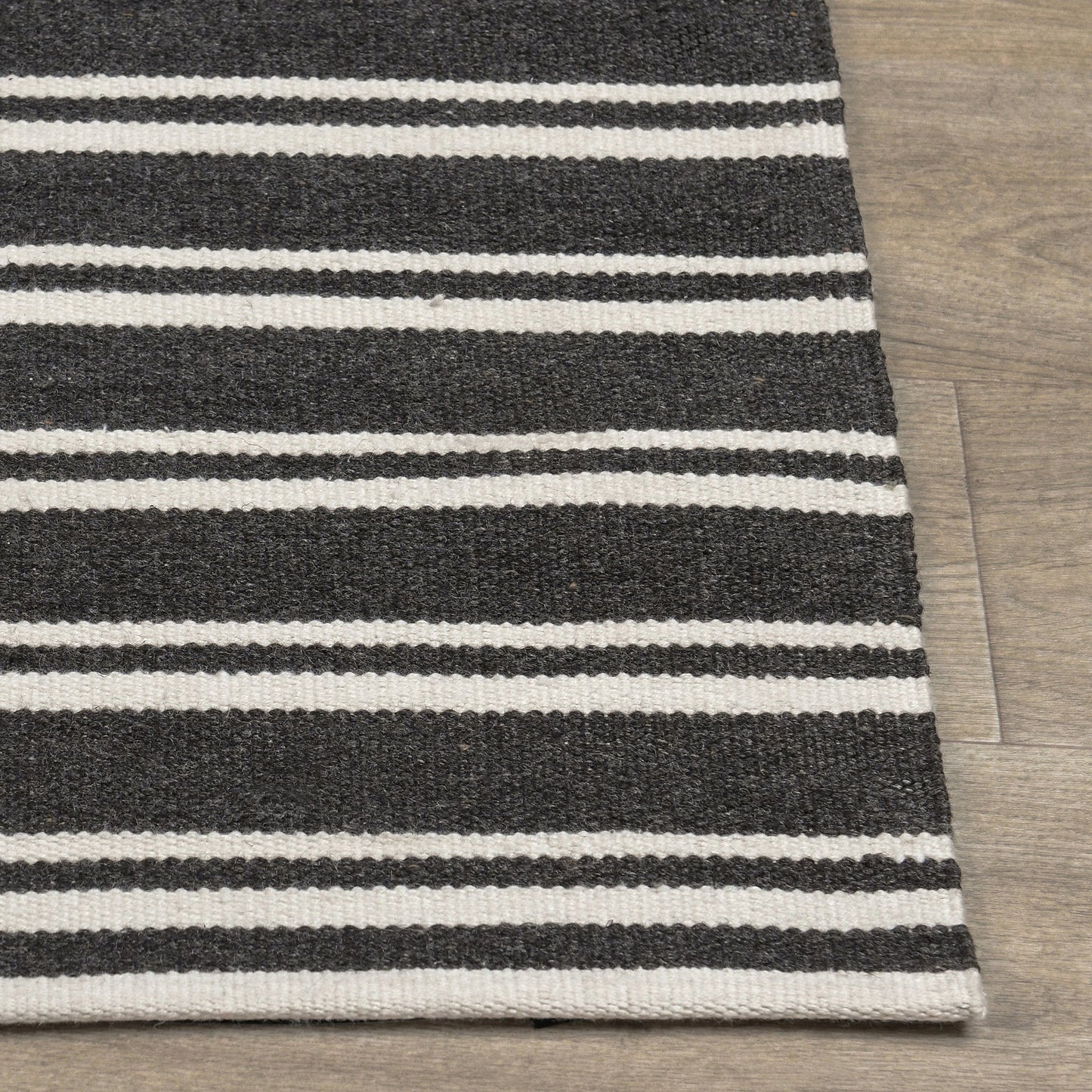 Charcoal/Ivory 100% Pet Yarn Performance Indoor/Outdoor Performance Palma Stripe Rug Collection