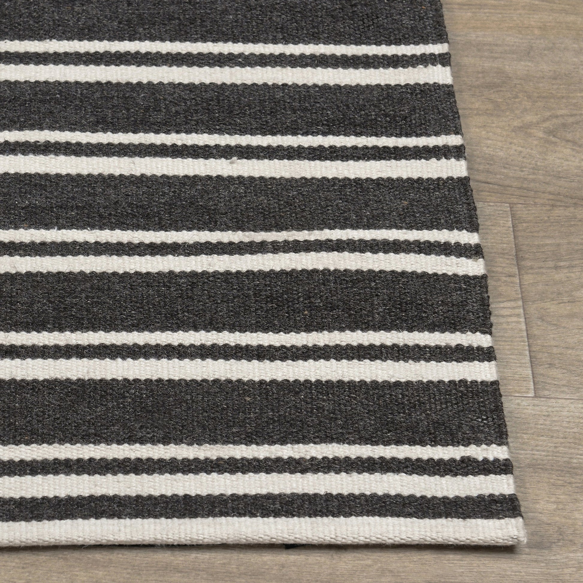 Charcoal/Ivory 100% Pet Yarn Performance Indoor/Outdoor Performance Palma Stripe Rug Collection