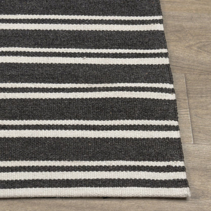 Charcoal/Ivory 100% Pet Yarn Performance Indoor/Outdoor Performance Palma Stripe Rug Collection