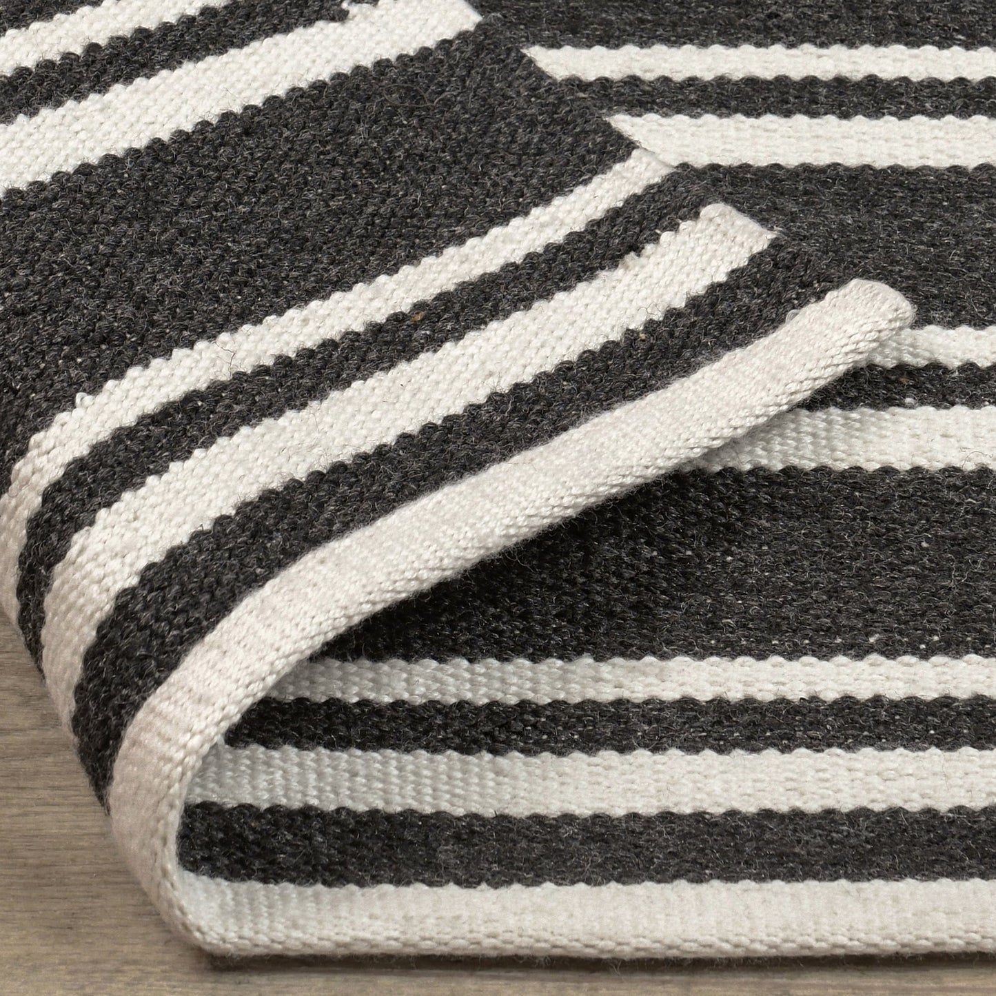 Charcoal/Ivory 100% Pet Yarn Performance Indoor/Outdoor Performance Palma Stripe Rug Collection
