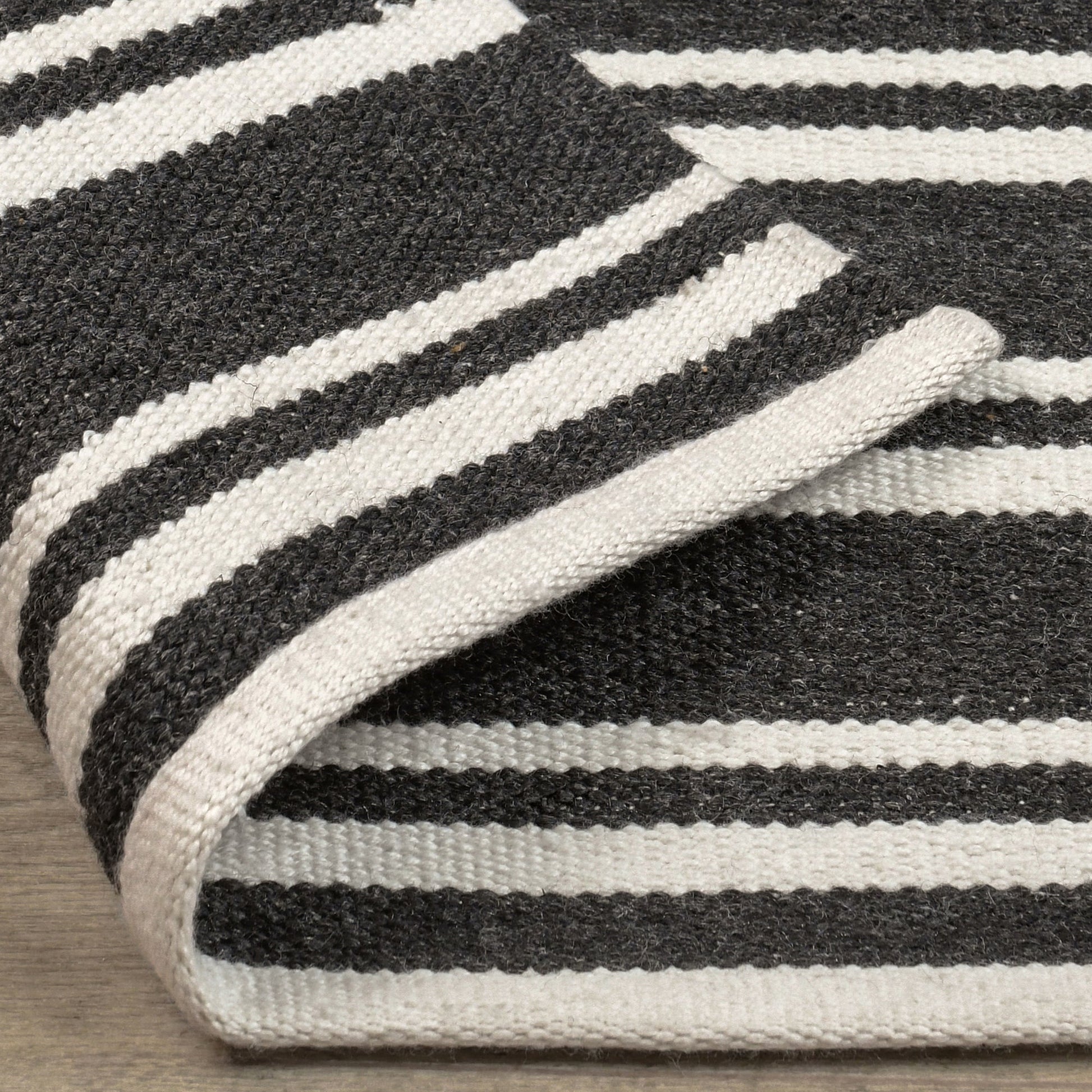 Charcoal/Ivory 100% Pet Yarn Performance Indoor/Outdoor Performance Palma Stripe Rug Collection
