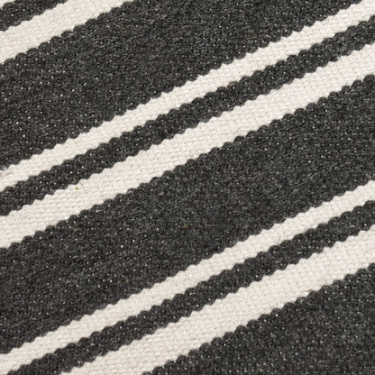 Charcoal/Ivory 100% Pet Yarn Performance Indoor/Outdoor Performance Palma Stripe Rug Collection