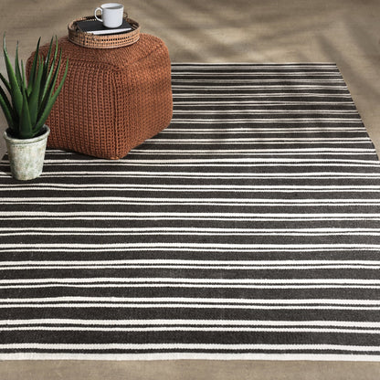Charcoal/Ivory 100% Pet Yarn Performance Indoor/Outdoor Performance Palma Stripe Rug Collection