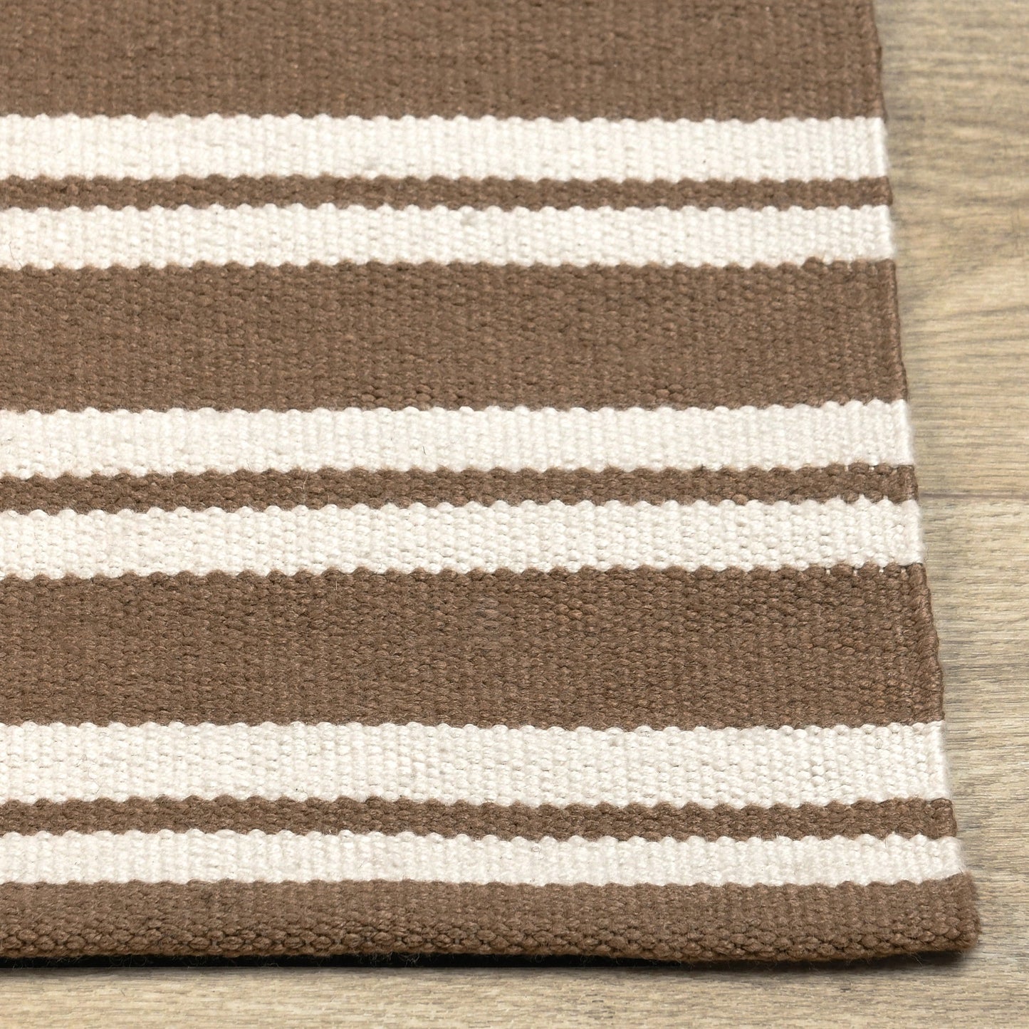 Coconut Brown/Ivory 100% Pet Yarn Performance Indoor/Outdoor Performance Palma Stripe Rug Collection
